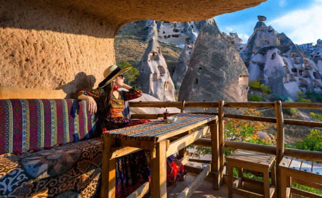 Private Turkey tours hero — Cappadocia cave terrace and Uchisar fairy chimneys, family-friendly itinerary highlight