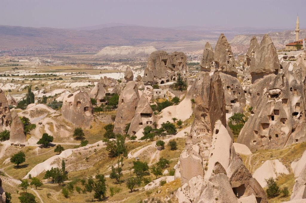 Cave houses carved into the rock at Uchisar, Cappadocia