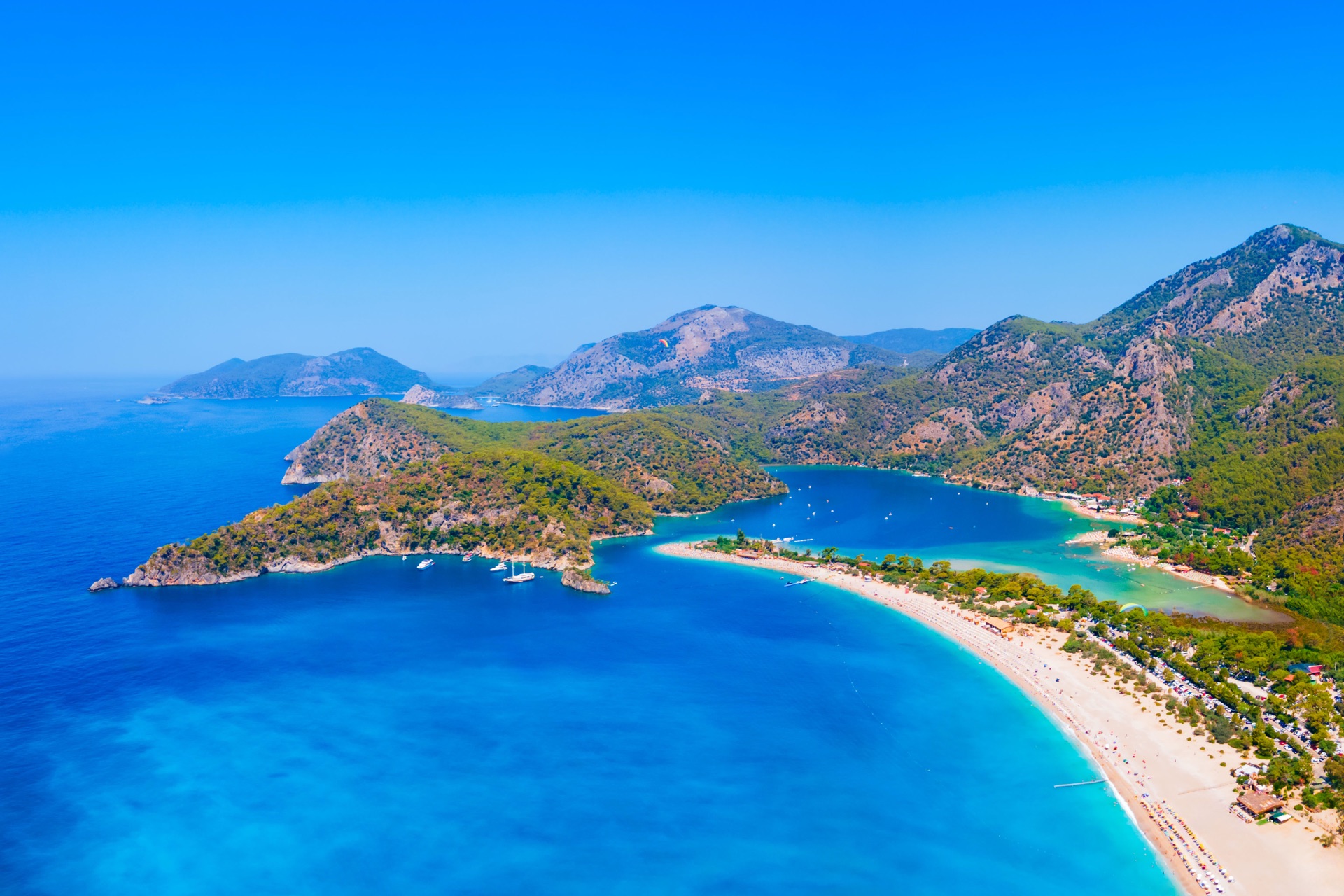 Oludeniz beach aerial panoramic view in turkey