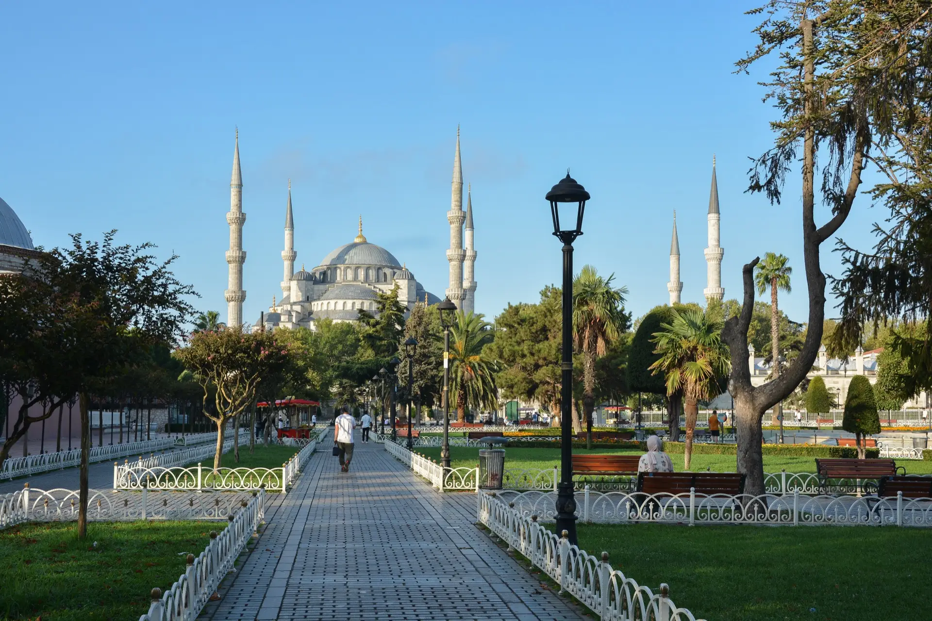 The Blue Mosque seen along the Sultanahmet park path in Istanbul, the opening centre of a multi-centre Turkey holiday