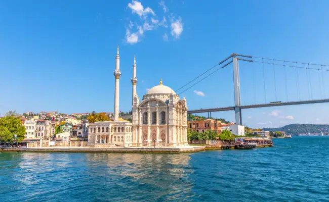 Ortakoy mosque and view on the bosphorus bridge in istanbul, Turkey