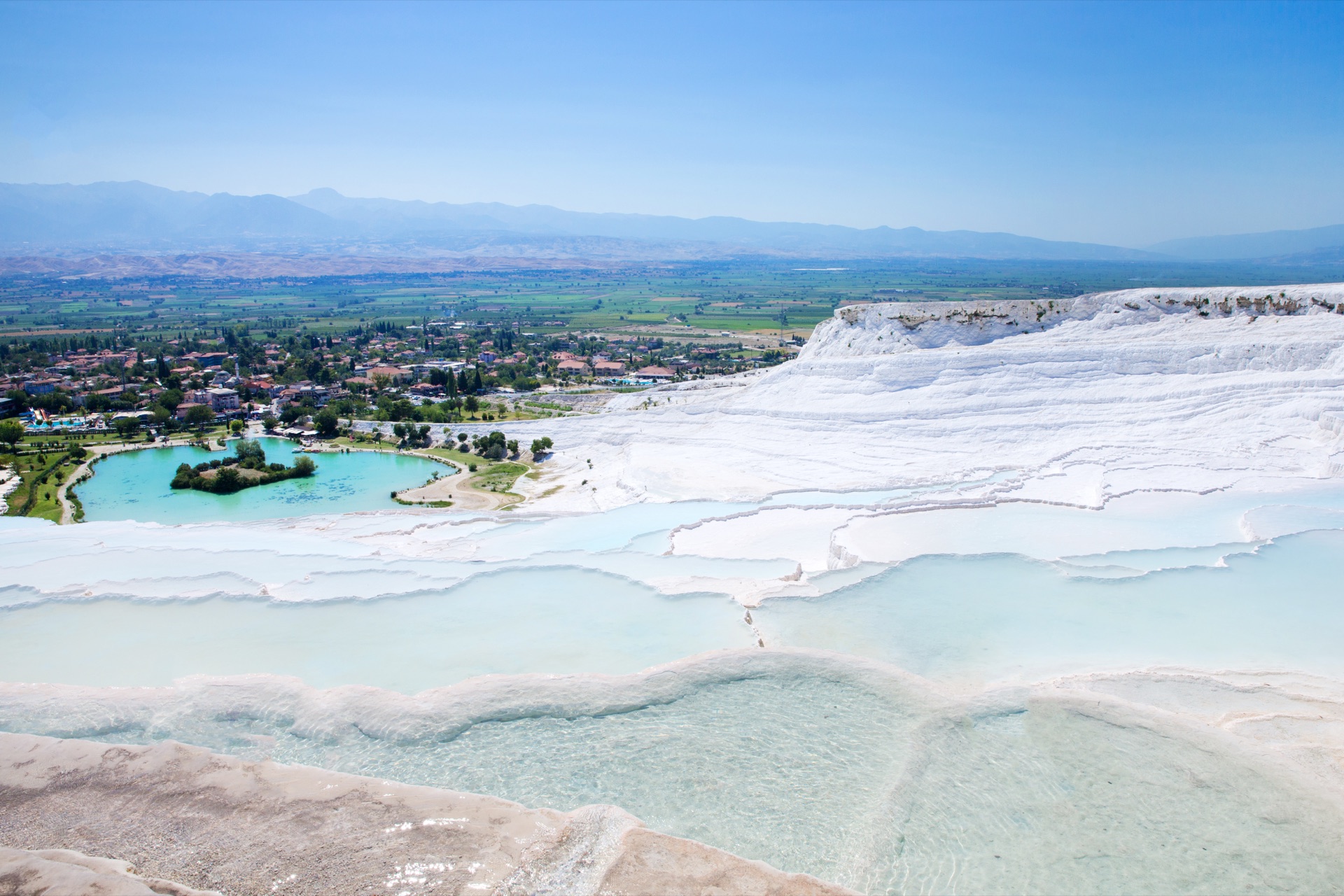 Pamukkale turkey august 14 2015 tourists on pamukkale travertine pools and terraces pamukkale is famous unesco world heritage site in turkey