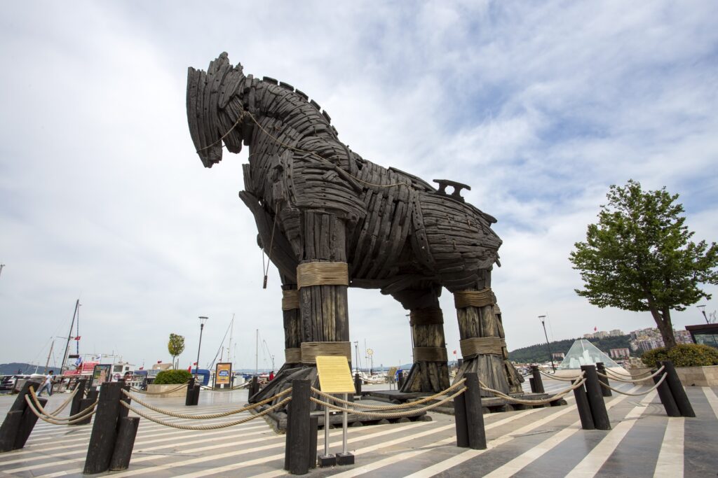 Canakkale turkey may 26 2019 wooden horse view in canakkale turkey after the filming of the movie troythe wooden horse that was used as a prop was donated to the city of canakkale