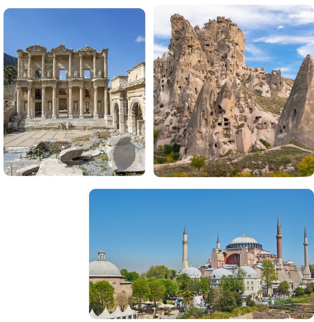 Turkey family tours — Ephesus Library of Celsus, Uçhisar rock castle in Cappadocia and Hagia Sophia in Istanbul